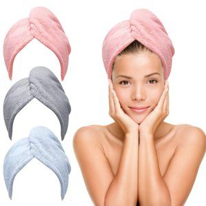 6 PCS Fast Drying Hair Absorbent Microfiber Towel Turban Soft Shower 2/ color
